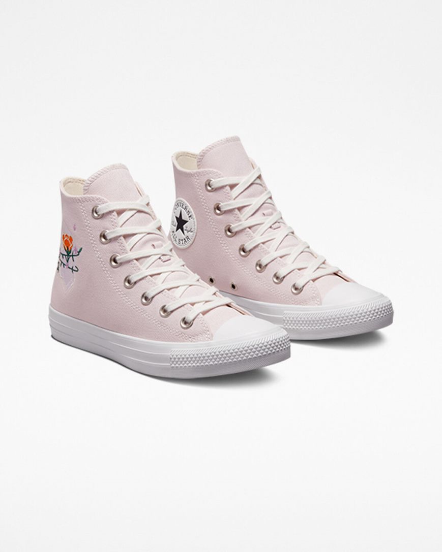 Tenisi Inalti Dama Converse Chuck Taylor All Star Embroidered Crystals Roz Albi | RO TPLEU652